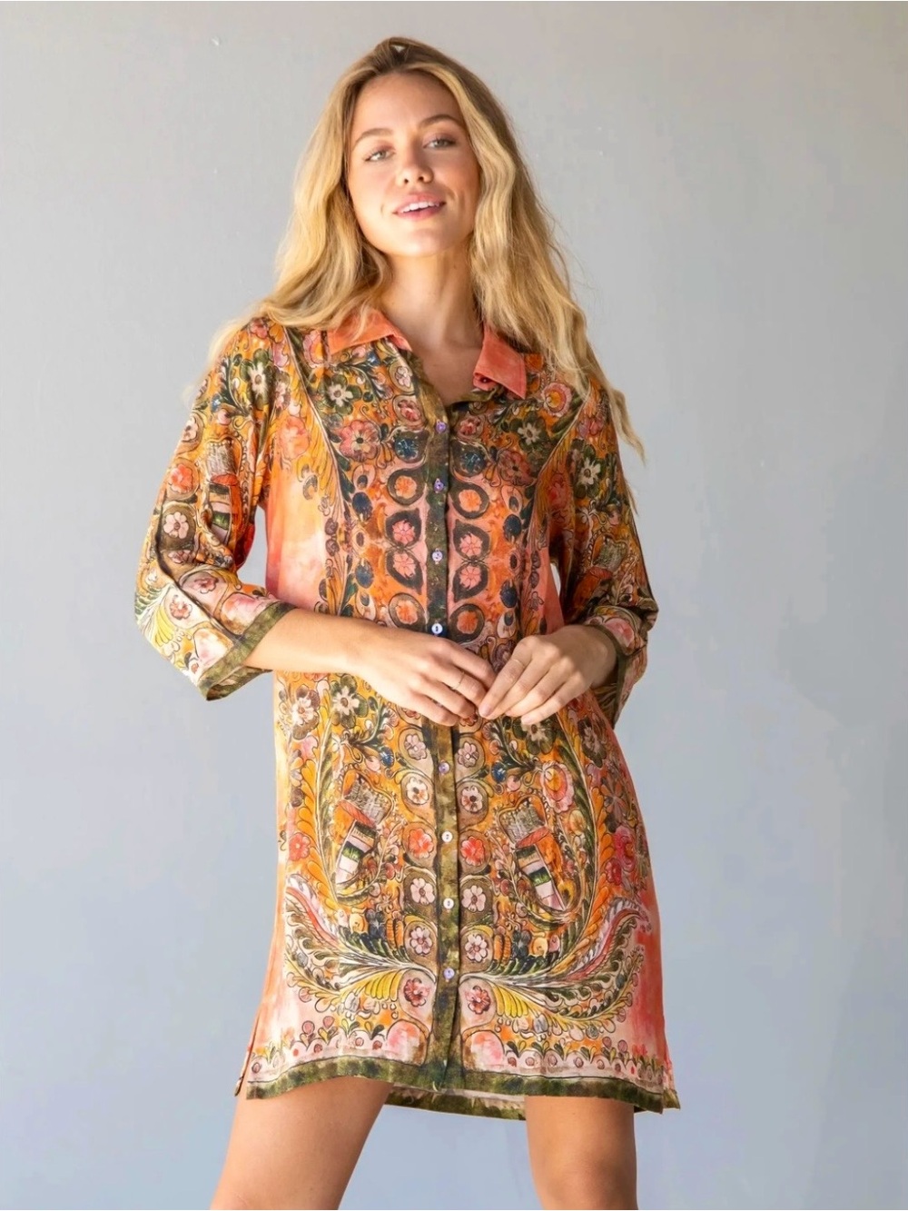 NWOT Natural Life Fiona Button-Front Tunic Dress in Sunset Orange
